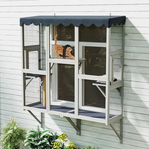 COZIWOW 59" Large Window Catio for Indoor Cats 2-3, Cat Window Enclosure with Perches, Cat Scratching Post, Waterproof Cover & Cat Bed Mat