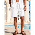 thumbnail image 5 of Men's Cotton Linen Drawstring Elastic Waist Knee Length Shorts Bleached White L, 5 of 10