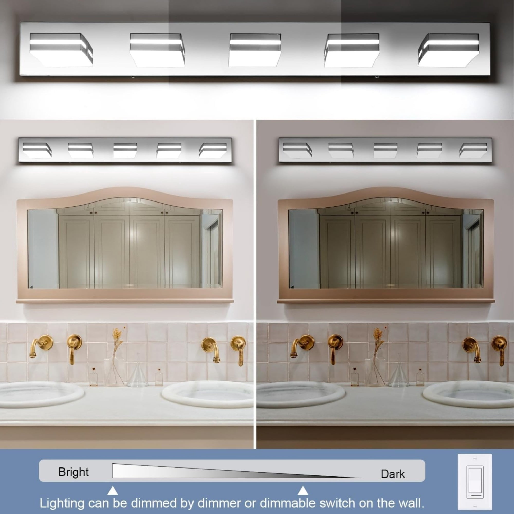 JESTOP Dimmable LED Modern Bathroom Vanity Light Fixtures Modern Acrylic Bathroom Wall Lighting Fixtures Over Mirror (Cool White 6000K)