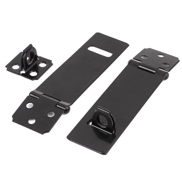 Unique Bargains 4' Long Metal Cabinet Drawer Hardware Padlock Hasp Staple Set Black 2pcs