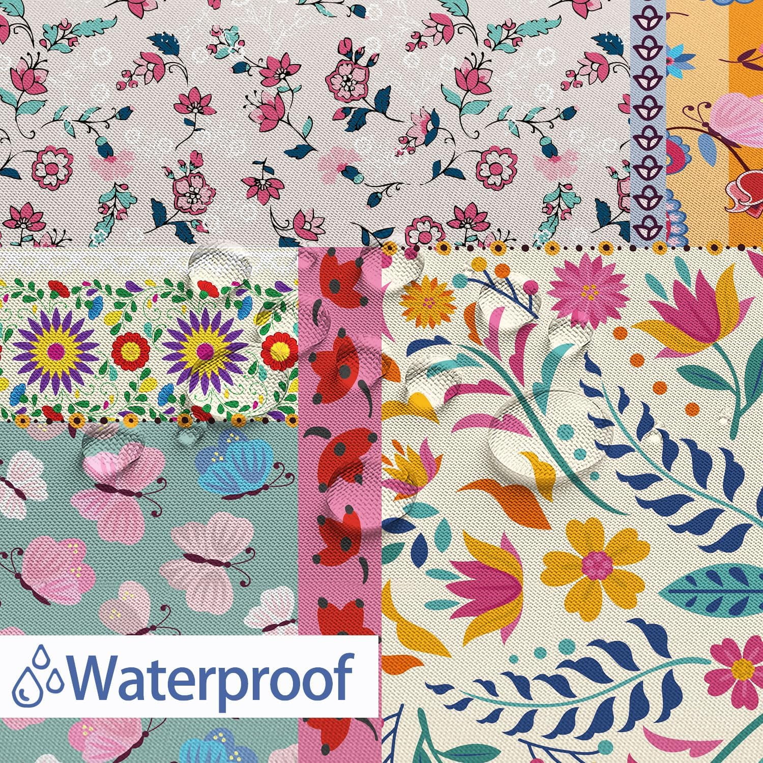 Boho Patchwork Shower Curtain, Vintage Bohemian Paisley Stitching Floral Shower Curtain Art with Hooks, Retro Farmhouse Cottage Rustic Colorful Wildflowers Flowers Design Shower Curtain Set, 72"X72"
