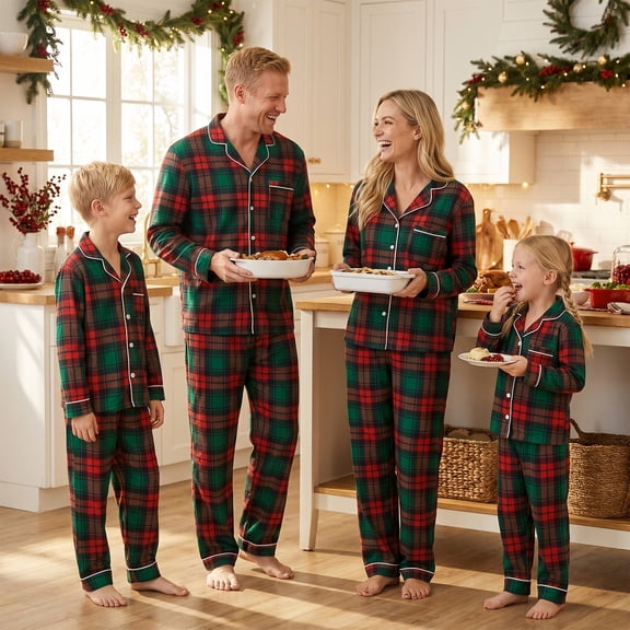 Nibbcoa Christmas Family Pajamas Matching Set, Plaid Long Sleeve Shirt with Sleepwear Loungewear