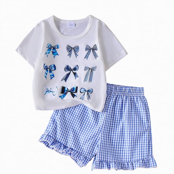 Xudanell Vacation Outfits for Girls Cartoon Printed Short Sleeve Top Elastic Shorts Plus Size Holiday Outfits Girls Cute Clothes