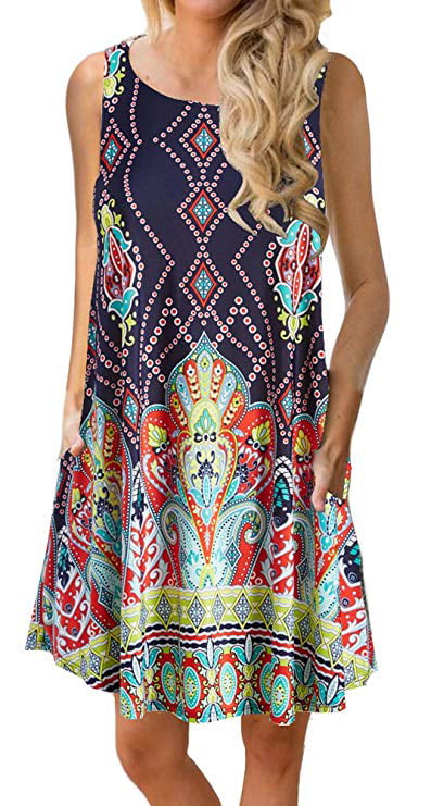 Summer Dresses for Women,SRYSHKR Womens Summer Casual Sleeveless Floral Printed Swing Dress Sundress 2XL, D 