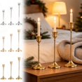 thumbnail image 7 of 3PCS Vintage Brass Gold Taper Candlestick Holders for Table Decor, Tall Sturdy Metal Build, Fits Pillar Candles, Great for Wedding Fireplace & Dining Centerpieces, Ideal Housewarming Gift, 7 of 7