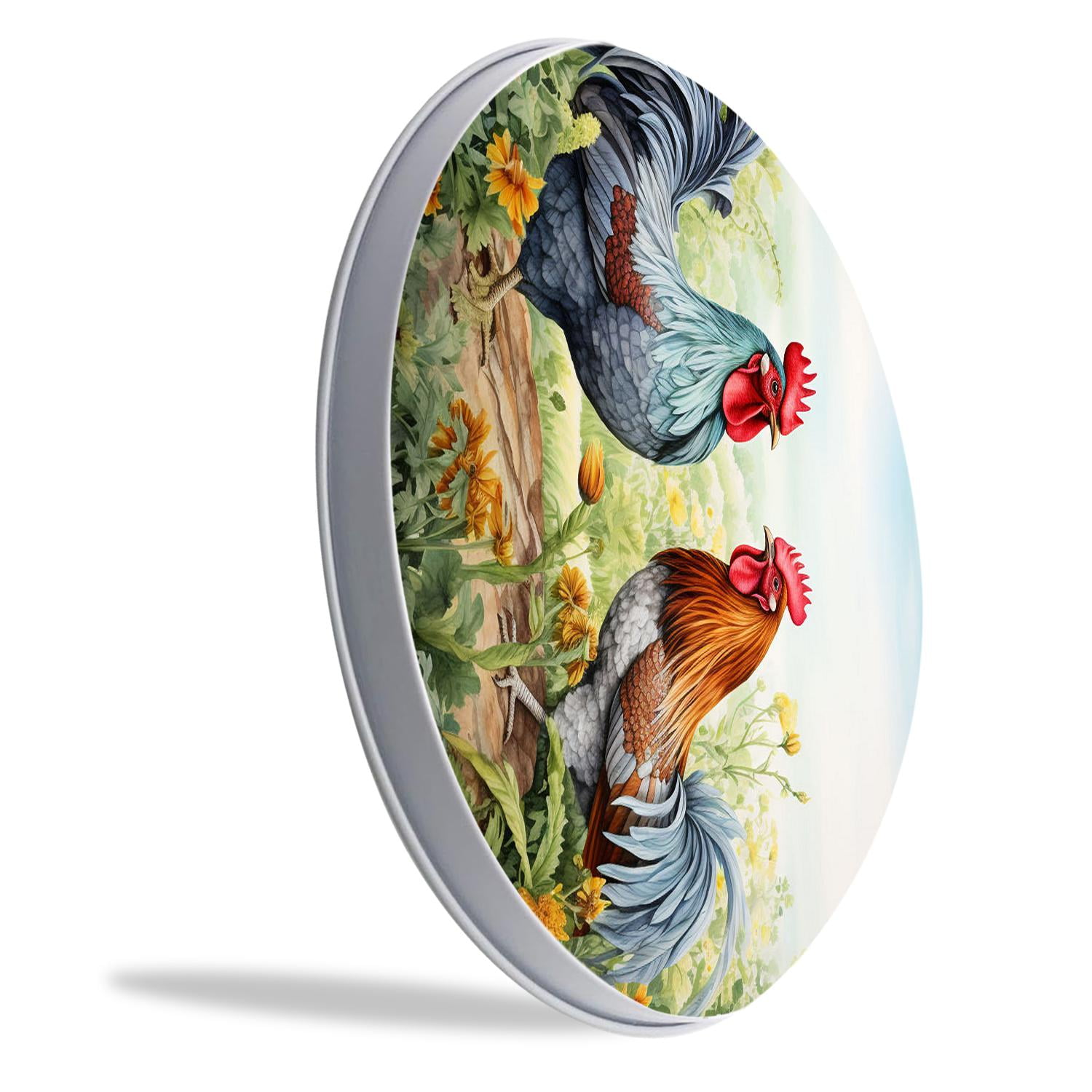 Round Stove Burner Covers 4 Pcs Metal Electric Stove Burner Covers 8Inch And 10Inch ,Chicken Rooster Grass Vintage colorful design