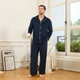 thumbnail image 4 of EK4YDNDS Mens Pajama Set, Comfy Flannel PJS Set for Men Lounge Warm Sleepwear（NAVY, M）, 4 of 5