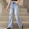 thumbnail image 5 of Girls Distressed Denim Wide Leg Pants – High Waist Loose Fit Baggy Jeans with Ripped Details, Trendy Y2K Streetwear Casual Trousers for Teenagers & Big Kids (6-14 Years), 5 of 8