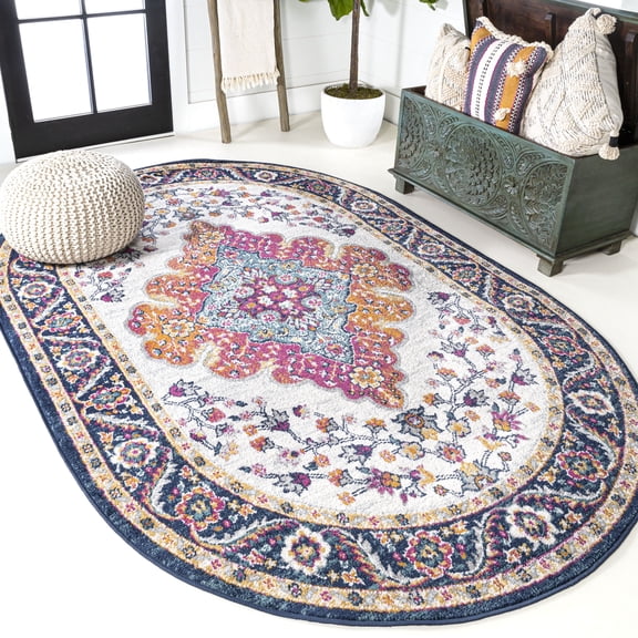 JONATHAN Y BOHEMIAN FLAIR 4 x 6 Oval Area Rug, Vintage Medallion - Blue/Multi, BMF106A-4OV