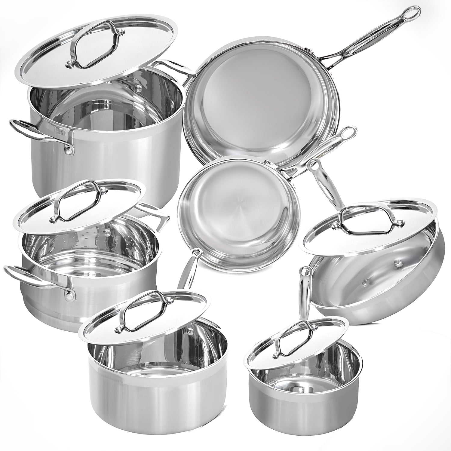 Deco Chef 12-Piece Stainless Steel Professional Tri-Ply Cookware Set with  Riveted Handles, Luxury Pots and Pans for Even and Consistent Restaurant  Quality Cooking 