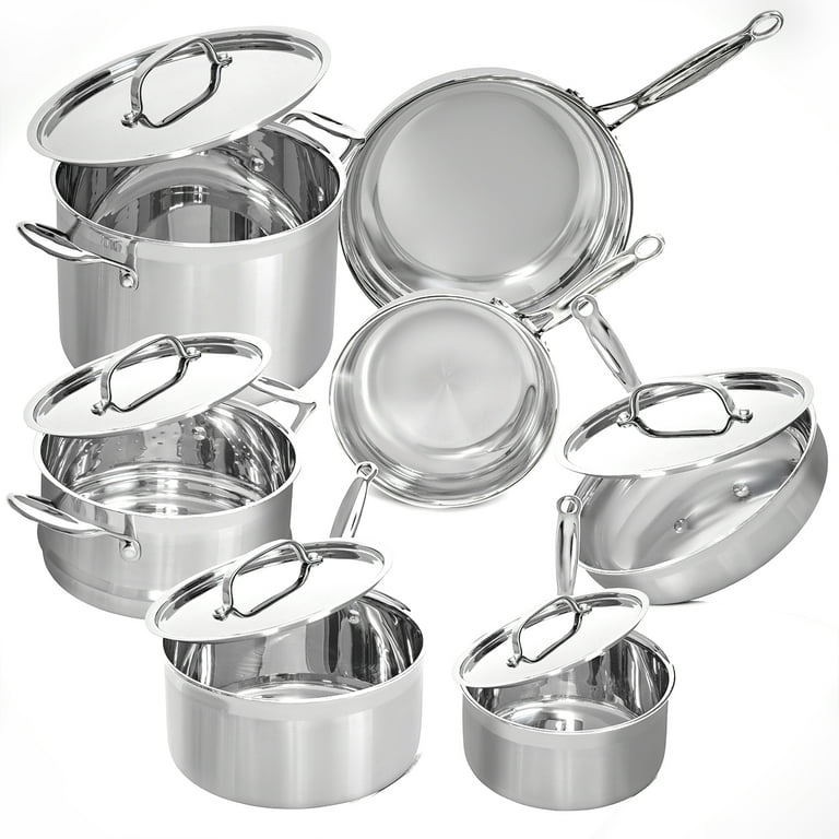 Deco Chef 12-Piece Stainless Steel Professional Cookware Set with Tri-Ply Base and Riveted Handles for Even and Consistent Cooking