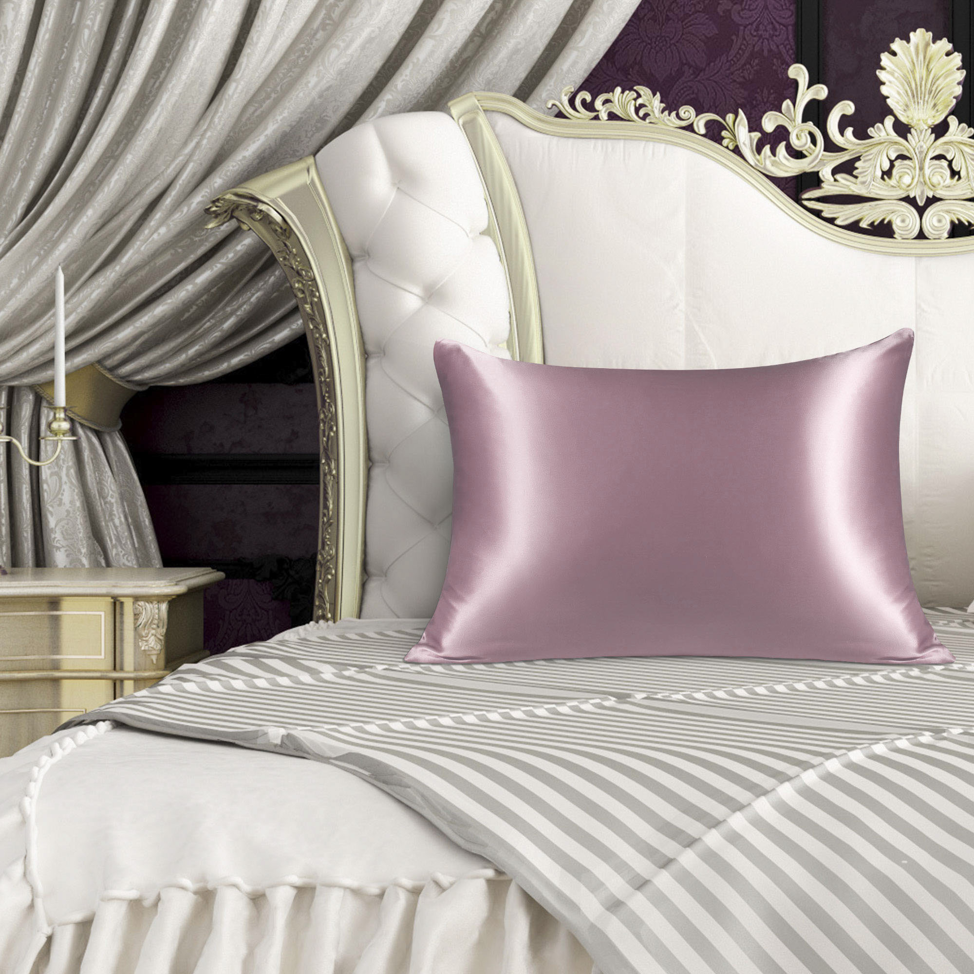 PiccoCasa 1 Pack 19mm Silk Pillowcase for Hair and Skin with Zipper Queen Mauve