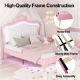 thumbnail image 3 of HighSound Queen Size Bed Frame with Crown Headboard & LED Lights, Modern Upholstered Princess Bed, Platform Bed Frames, No Box Spring Needed, Noise Free, White & Pink, 3 of 7