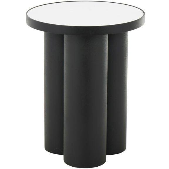 DecMode 16" x 20" Black Metal Accent Table with White Marble Tabletop, 1-Piece