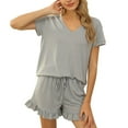 thumbnail image 1 of CUITING Ensemble de Shorts et Hauts pour Femmes, Pyjama à Manches Courtes, Couleur Unie, Décontracté, Printemps et Été, 1 of 4