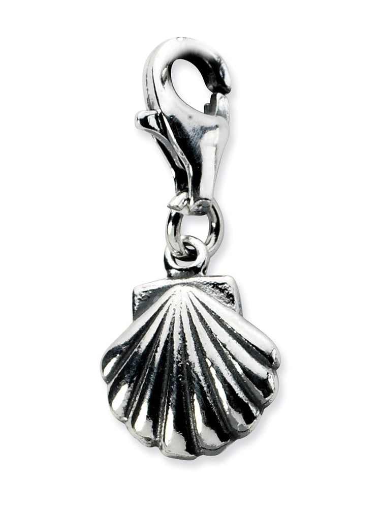 Sterling Silver Antiqued Clam Shell w/Lobster Clasp Charm Pendant 