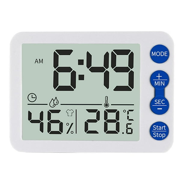 Pantalla digital Medidor de humedad Termómetro Temperatura Reloj despertador Azul