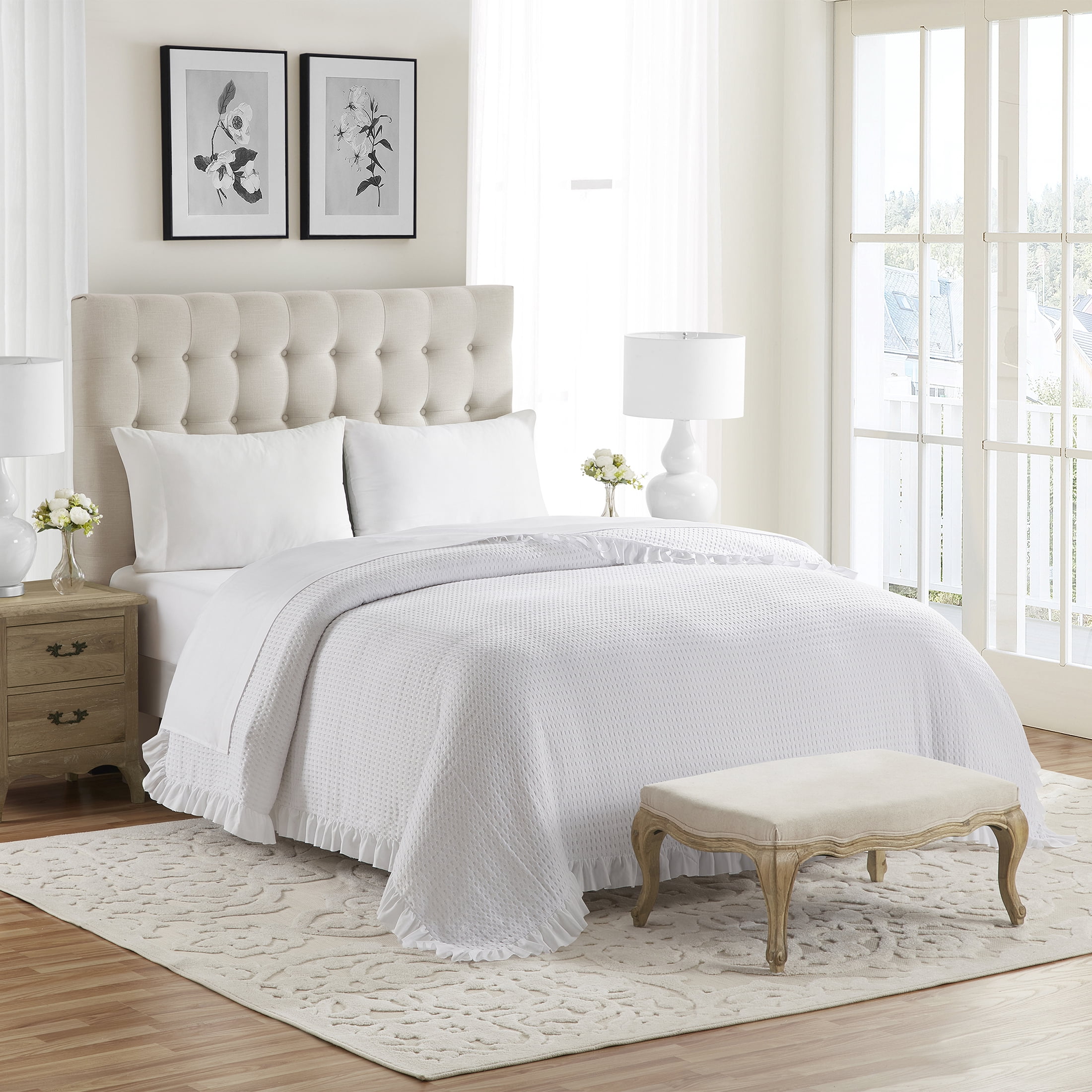 My Texas House Ella White Waffle Woven Microfiber Bed Blanket, King