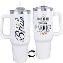 Bride Tumbler 40 Oz, Bride Gifts for Wedding Day, Bachelorette Party Gifts for Bride, White Bride Cup Water Bottle Tumbler with Straw and Lid, Stainless Steel 40 Oz Tumbler with Handle and Straw