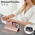 thumbnail image 3 of for iPhone 16 Pro Max Wallet Case with Zipper Pocket, RFID Blocking Card Slots, PU Leather Magnetic Clasp Kickstand Crossbody & Wrist Strap Rugged Protective Cover for iPhone 16 Pro Max, Rosegold, 3 of 15