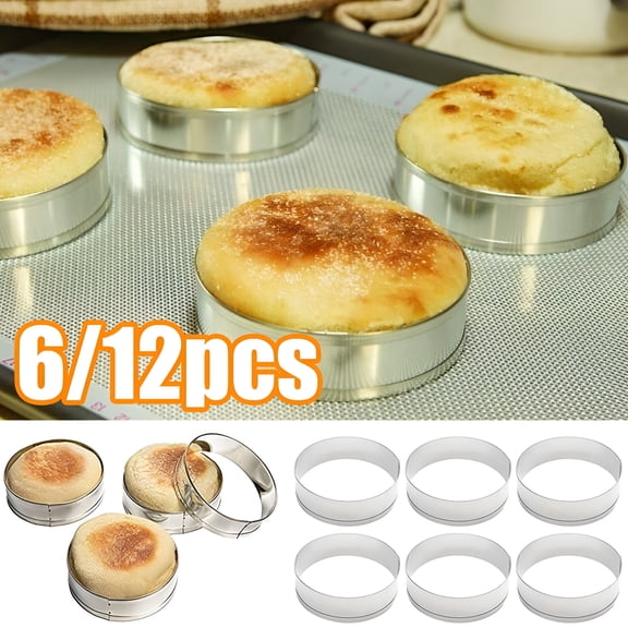ACDANC 6/12Pcs Baking Rings,English Muffin Rings Crumpet Rings Double Rolled Tart Rings Stainless Steel Muffin Rings Round Muffin Tart Ring Molds for Home Baking