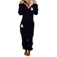 thumbnail image 2 of DPTALR Women's Solid Color,Long Sleeve,Hooded Warm Winter Casual Jumpsuit Pajamas,Black,Size L, 2 of 4