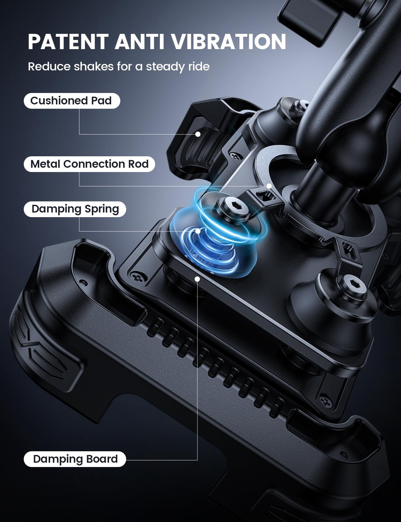 Motorcycle Phone Mount Holder - [Dual Vibration Dampener] [Metal Adjustment Arm] Motorcycle Cell Phone Holder, Bike Handlebar Phone Mount, Gifts for iPhone 16 15 14 Pro Max, 4.7-6.7" Phones