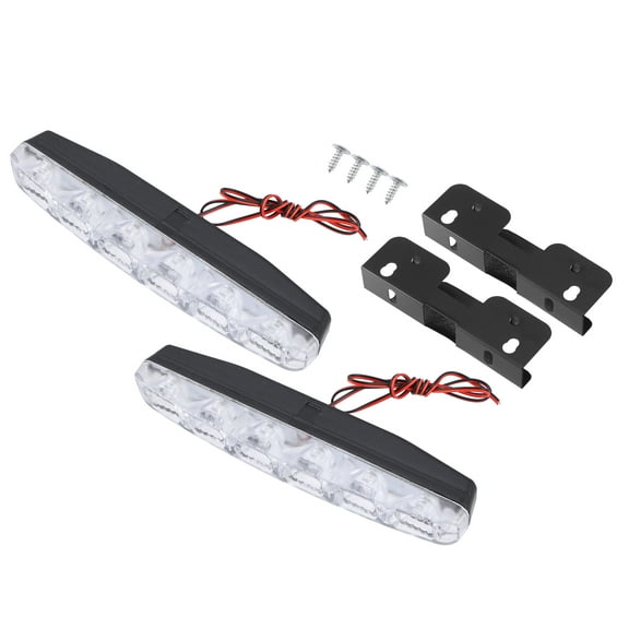 Car Daytime Running Light Bar Bumper Driving Fog Lamp White 6-LED Light Plastic Black (Set of 2)