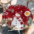 thumbnail image 2 of Red Christmas Round Tablecloth, Fitted Table Cover with Elastic for 36"-44" Round Tables, Snowman Xmas Tree Snowflake Winter Table Cloth Outdoor Indoor Dinning Party Waterproof Tablecloths, 2 of 7