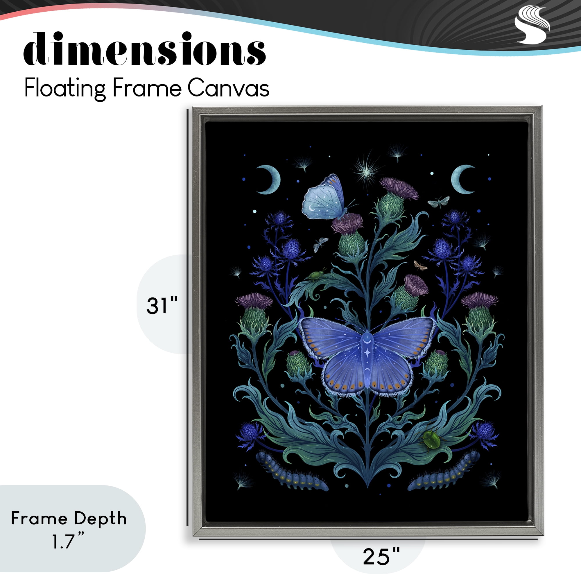 Stupell Industries Thistles & Insects at Night Gray Framed Floater Canvas Wall Art, design by Episodic Drawings