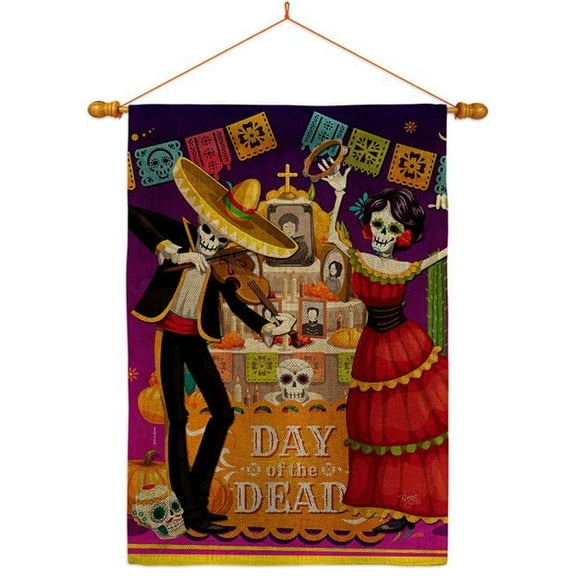 Breeze Decor HS120260-DB-03 La Baile de Los Muertos Falltime Day of Diad 28 x 40 in. Double-Sided Decorative Vertical House Flag Set for Decoration Banner Garden Yard Gift