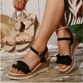 thumbnail image 4 of Viluyesy Womens Espadrilles Sandals, Ruffled Ankle Strap Open Toe Summer Elegant Wedge Shoes Black, 4 of 9