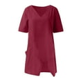 thumbnail image 5 of Womens Tops and Blouses Summer Women's Cropped Sleeves V-Neck Cotton Line Loose Shirt Blouse clothes under $10.00, 5 of 7
