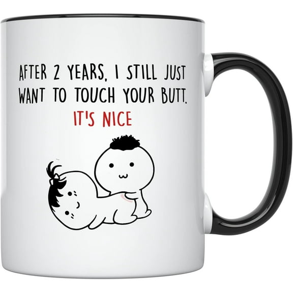 YouNique Designs Two Year Anniversary Mug, 11 Ounces, 2 Yr Anniversary Coffee Mug for Girlfriends, 2nd Anniversary Cup for Wife, 2 Year Dating Mug for Her (Black Handle)