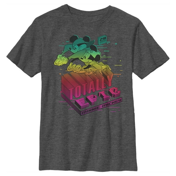 Boy's Mickey & Friends Mickey and Minnie Totally Epic Graphic Tee Charcoal Heather Small