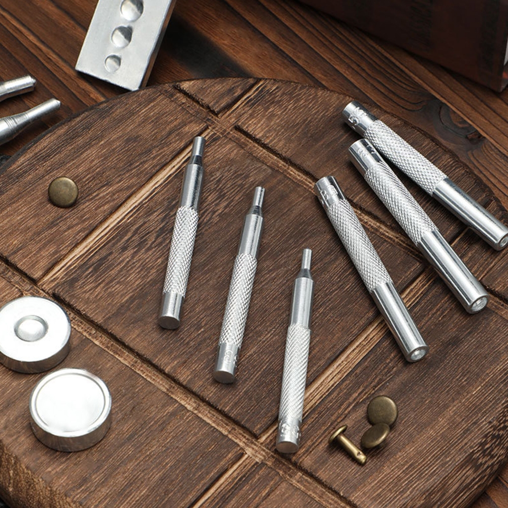 2Sets Press Studs Button Fastener Fixing Tool with Punching Tool, Installing Tool and Base for Leather Belt, Jackets