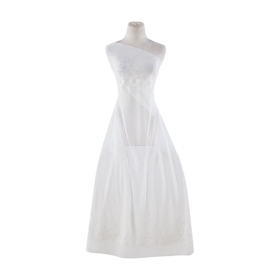 Zelouf Marlena Embroidered Double Border Mesh  , Sewing, DIY, Crafts Fabric by the Yard, 111 White, 3 Yard