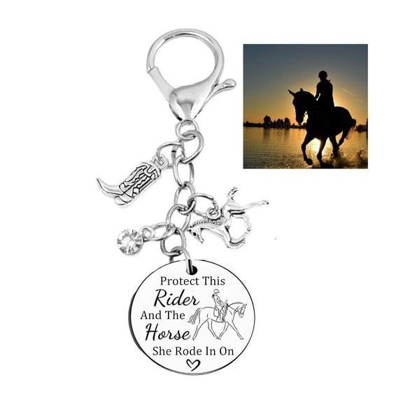 Protect This Rider and The Horse She Rode in On Saddle Charm Horse Lover Gifts for Women Girl Equestrian Riders Lovers Trainer Stuff Keychain Bag Charms