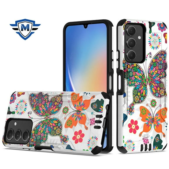 Designed for Samsung Galaxy A25 5G Ultimate Design Fashion Pattern Hybrid Dual Layer TPU Metallic Brushed Texture Shockproof Phone Case Cover [Colorful Butterflies]