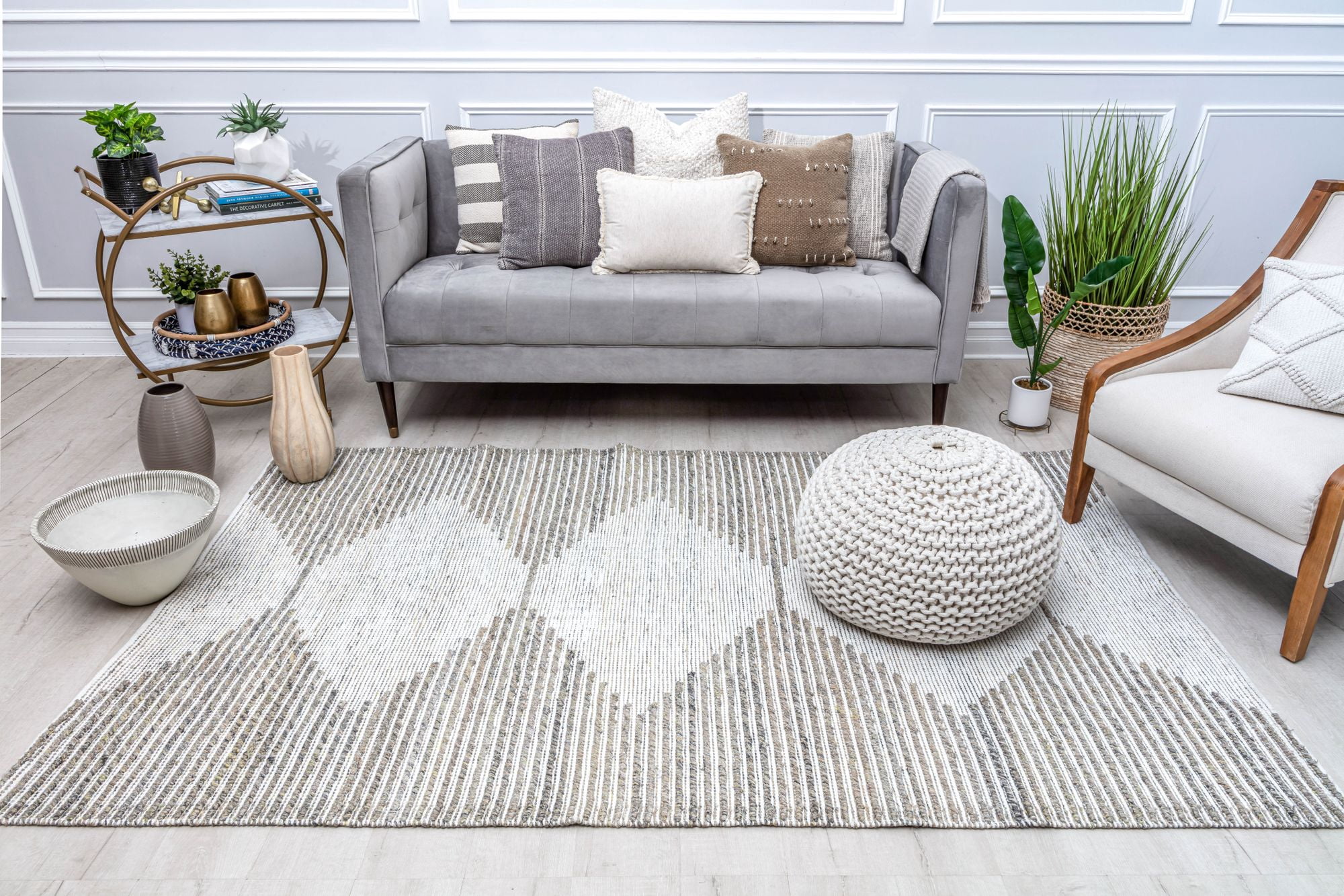 Rugs America Zaltana Gray PE10A Geometric Modern White Area Rug, 5’0”x7’0”