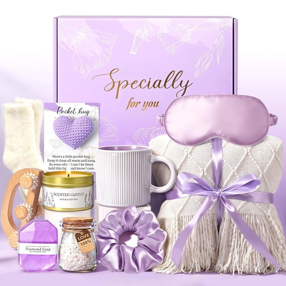 11Pcs Get Well Gifts for Women, Purple Self Care Package Gift Baskets for Woman, Birthday Mothers Day Gifts for Her, Thinking of You Gift Set for Mom Sister Friend Wife Girlfriend