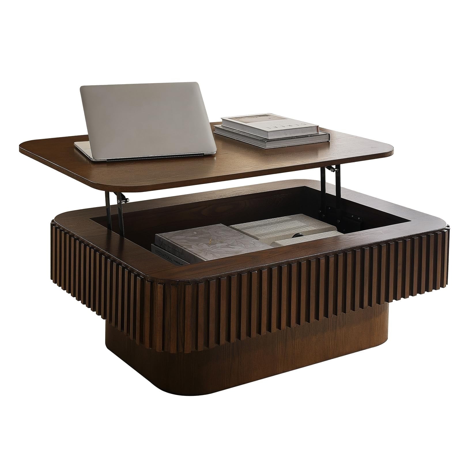 38.6" Lift-Top Walnut Coffee Table with Hidden Storage Design for Living Room, Office or Small Spaces