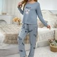 thumbnail image 2 of SUYIDA Women'S Winter Pajamas,Soft Long Sleeve Pajama Set Cozy Loungewear Two Piece Outfit Round Neck Sleepwear Nightwear Stretch Fabric Home Relaxation Wear - Blue, 2 of 6