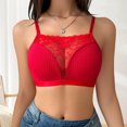 thumbnail image 3 of Womens Lace Wireless Bras Non-Slip Bandeau Bra with Removable Adjustable Straps Tube Top Bralette Underwear (L, Red), 3 of 7