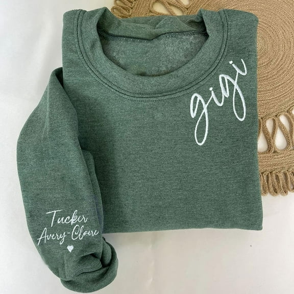 Personalized Gigi Neckline Embroidered Sweatshirt With Grandkids Names Gifts for Mom Birthday Gifts for Grandma