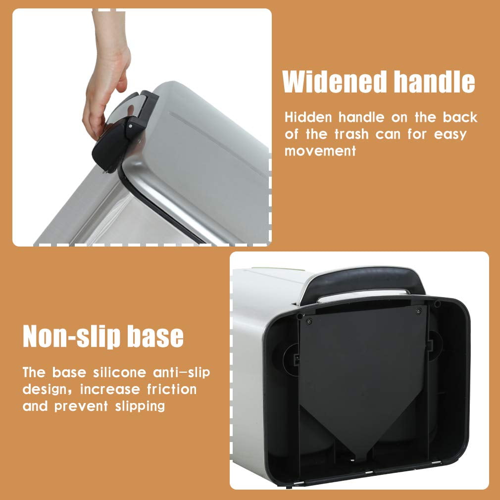 FDW Kitchen Stainless Steel Trash Can  with Lid for Office Bedroom Bathroom10 Gallon/ 40L