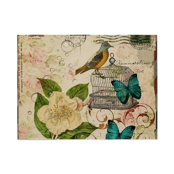 CafePress - Vintage Envelope Floral Bird Botanical Fashion - Large Plush Fleece Throw Blanket, 80" L x 60" W