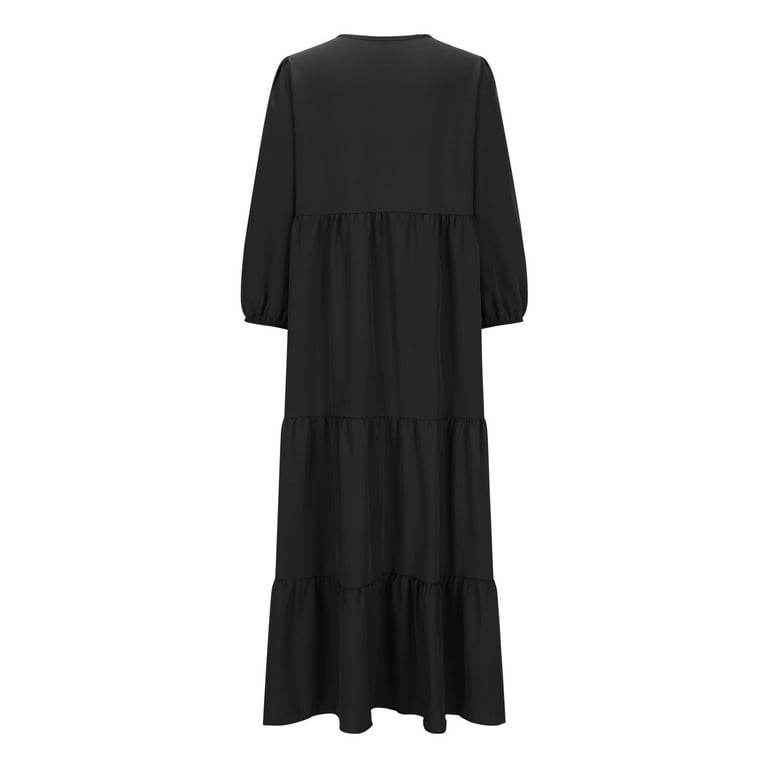 Blmnix Casual Wedding Guest Dresses for Women Smock Tea-Length Pleated Petticoat Black Tie Neck 3/4 Sleeve Wedding Guest Dress,M - Walmart.com Blmnix Casual Wedding Guest Dresses for Women Smock Tea-Length Pleated Petticoat Black Tie Neck 3/4 Sleeve Wedding Guest Dress,M - Walmart.com