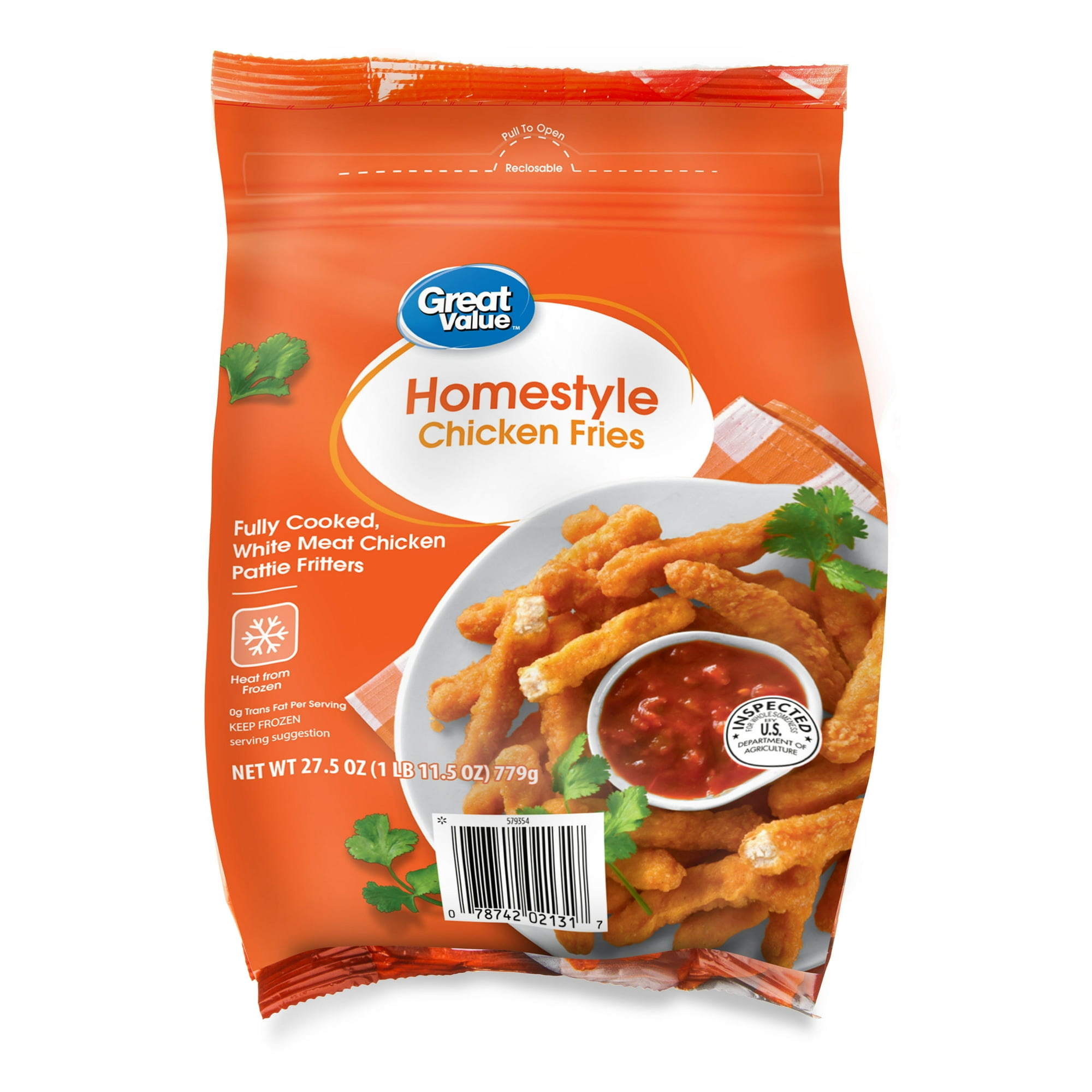 Great Value Chicken Fries, 27.5 oz Bag (Frozen)