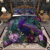 Manfei Zoo Animal Peacock Queen Comforter Set,Country Floral Bedding Sets,Boho bohemian Theme Bedding Comforter Set Forkids,Super Cozy Room Decor Reversible,3pcs
